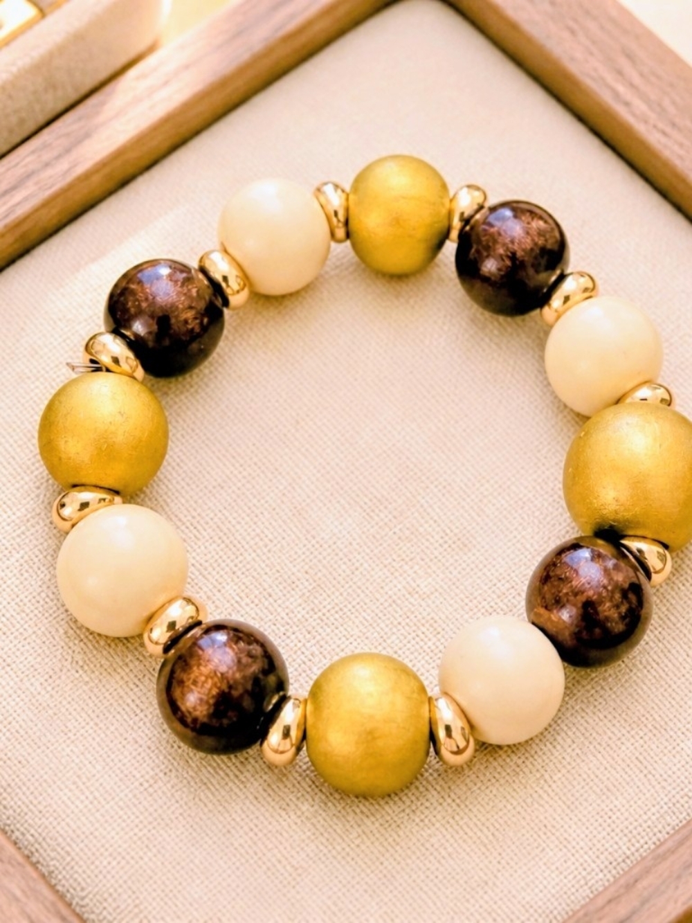 Gilded Earth Wood Bead Stretch Bracelet